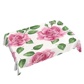 Walmsco Tablecloth Pink Roses Green Leaves Decor For Dining Room Kitchen Rectangular Table Cover 132 * 178cm
