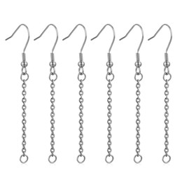 LRESJJIUJ 6pcs Earring Hook Extension Cable Earline Fish Hook Extension Chain Connector, Used for DIY Jewelry Production, Low allergenic Jewelry Earring Material (Silver Plated)