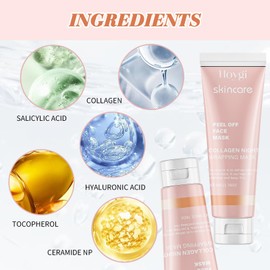 Laralily Collagen Mask 2 Pieces Collagen Mask Face Overnight Collagen Night Wrapping Mask Collagen Wrapping Mask Turbidity Effective Reduce Suitable for Dry Oily Sensitive Skin Types