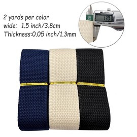 Dortrue Cotton Webbing 1.5 Inch 3 Colors 6 Yards Webbing Straps for Webbing Bag Handles, Bag Strap,Tote Bag Webbing,Cloth Belt,Arts and Crafts