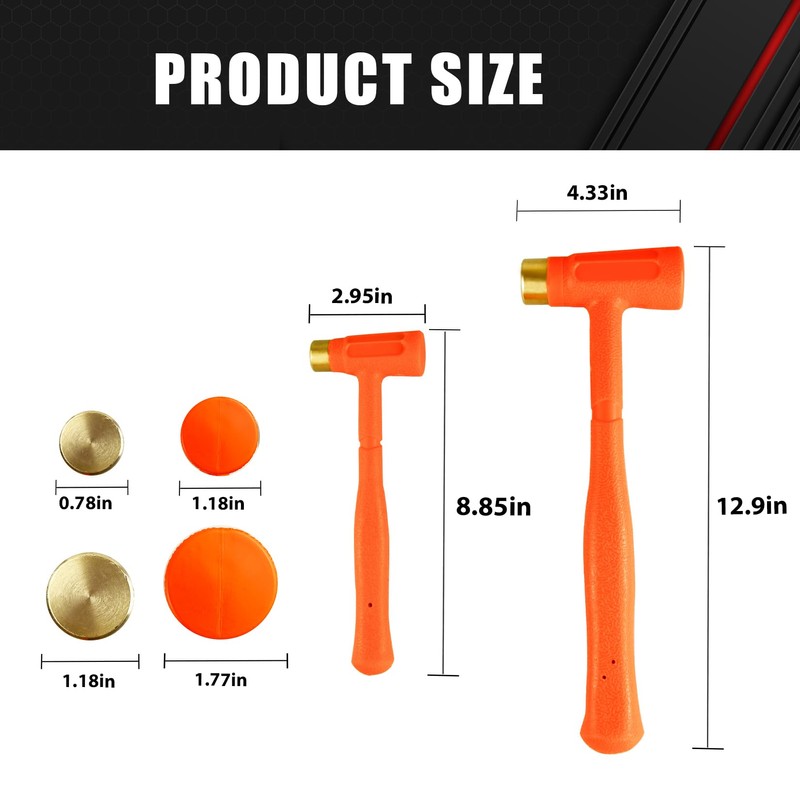 C&T 2-Pieces Dead Blow Hammer Set with Brass Cap, Orange,Shockproof