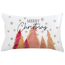 Christmas Pillow Covers 12x20 Inch Snowflake Christmas Tree Decorations Velvet Pink Christmas Throw Pillow Cases Xmas Christmas Decor Winter Lumbar Decorative Pillows for Couch Holiday Soft Gold White