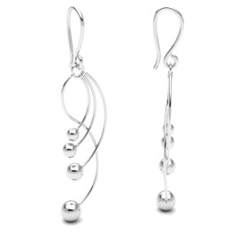 Agálea | Aretes largos de Plata .925 con bolitas colgantes para mujer diseño elegante