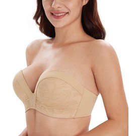 DotVol Hand Shape Strapless Bra Push Up Custom Lift Wirefree Anti-Slip Bras(34DD, Lace Beige)