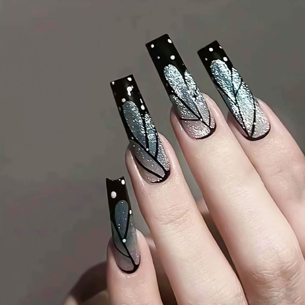 RUOKEXIN Coffin Press on Nails French Tip Long Fake Nails