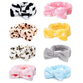 8 Pcs Bow HeadBands, Women Headbands for Makeup Cosmetic Facial Shower Spa Elastic Hair Band Hairlace Headband for Baby girls, 8 Different Colour