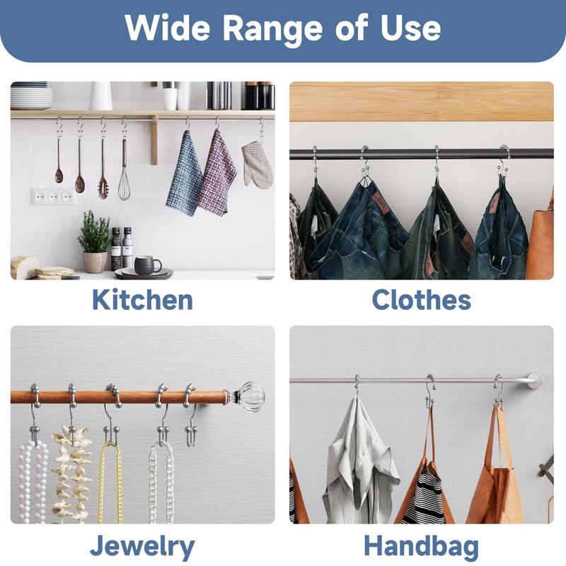 Titanker Shower Curtain Hooks Rings, Rust-Resistant Metal Double Glide Shower