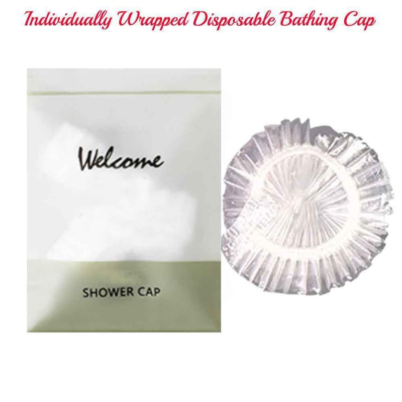 50PCS Individually Wrapped Disposable Shower Caps, Plastic Waterproof Elastic Hair
