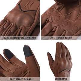 Harssidanzar Motorcycle Gloves for Men,Leather Touch Screen Riding Driving Gloves GM028,Saddle, Size L