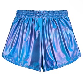 Perfashion - Pantalones cortos metálicos para mujer, para verano, con brillantez y calor, Colorido Azul#11, X-Small