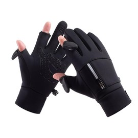 PIROXIS Thermal Glow, Men's Winter [Two-Finger Design/Smartphone Compatible] Waterproof, Windproof, Cold Protection, Warm, Brushed Lining, Strong Anti-Slip, Anti-loss, Cycling Gloves, Thermal Gloves, Fishing Gloves, Outdoor Sports, Unisex, Black