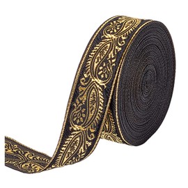 FINGERINSPIRE 10 m 25 mm Black Vintage Jacquard Ribbon Ethnic Style Woven Border with Floral Pattern Jacquard Gold Vine on Ribbon Border for DIY, Sewing, Crafts, Home Decoration