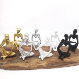 YUESUO Thinker Statue Abstract Sculptures Resin Decoration, Abstract Figure Crafts, Housewarming Decorations, Living Room Decorations (Right, White)