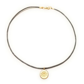 Lotus Flower 18K Gold Plated Brass Pendant Comfort Necklace Leather Cord Spiritual Yoga Meditation Gift Boxed Black 18 Inch