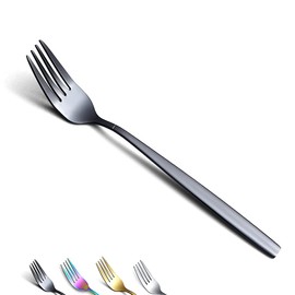 Berglander Black Forks of 6, Stainless Steel Titanium Shiny Black Coating Fork Set, Forks and Spoons Cutlery, Spoon and Forks Set