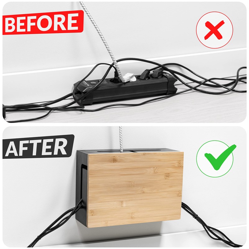 Bamboo Cable Management Box with Magnetic Lid - 12,6x7,9x4.3 in
