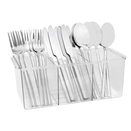 Bawuie Silverware Caddy Organizer, Utensil Caddy Holder for Forks, Knives, Spoons, Cutlery, Flatware Storage Bin with Handle for Kitchen Pantry Table Countertop Outdoor Picnic, Clear