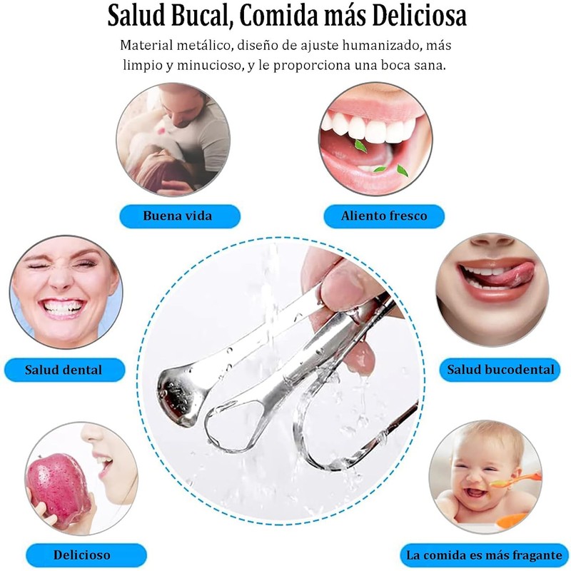 4 Piezas Limpiador de Lengua de Acero Inoxidable, con Estuche