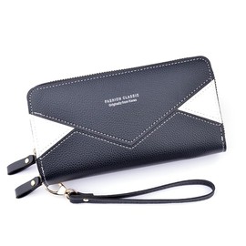 Oyccen Women's Long Wallet with Wrist Strap Zip Wallet PU Leather Purse for Women Large Capacity Card Holder Wallets, black, Casual