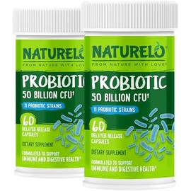NATURELO- Probióticos para la Salud Digestiva 50 Mil Millones de UFC, 11 Cepas, Suplemento de Uso Diario Aumenta el Sistema Inmunológico