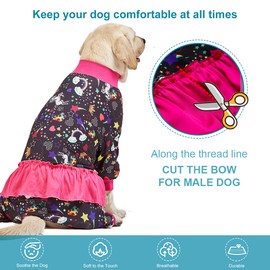 LovinPet Large Breed Dog Pajamas, Wound Care/Post Surgery Recovery Shirt for Large Dogs, Unicorn and Rainbow Black Print, Lightweight Stretchy Pullover Large Puppy Pajamas,Bodysuit Dog Jammies/XL