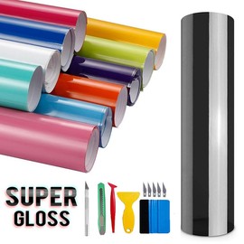 12''× 60'' DIY Automotive High Gloss Vinyl Wrap Roll Sheet, 5ft x 1ft Vinyl Wrap Bubble Free with Air Release Technology, Anti-Scratch,Perfect for Cars DIY Exterior Interior Protect:_Black