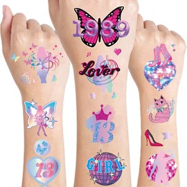 Music Merch Gifts Temporary Tattoos - 6 Sheets 240 Styles Era's Birthday Party Favors Decorations Pop Singer Album Music Tattoo Stickers for Fans Kids Adults Disco Concert Decor Supplies