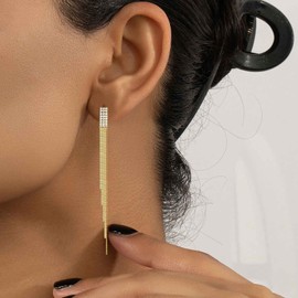 Cimenexe Bohemian Crystal Tassel Chain Earrings Gold Snake Chain Earrings Long Fringe Chandelier Stud Earrings Metal Sleek Chain Dangle Earrings Jewelry for Women and Girls Gifts