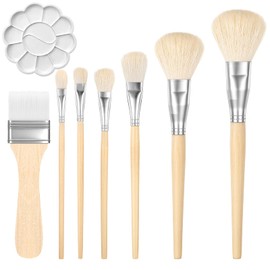 7 Pack Acrylic Blending Brush Mop Brush for Acrylic Painting with Color Palette Versatile Goat Hair Blending Mop Brushes for Watercolor Oil Painting Face Body Art Foil Paintings Gold Leaf Sheets
