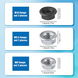 NQEUEPN 6pcs Bike Wheel Axle Nut, M8 M9.5 M10 Bicycle Hub Flanged Axle Nut Bicycle Axle Nut Bike Parts for Mountain Road Commute Bike Front & Rear Wheel Axle (3 Sizes)