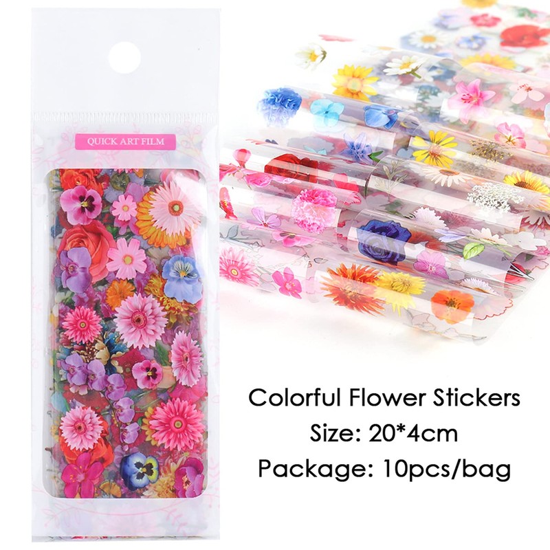 Flowers Nail Art Foil Transfer Stickers Decals, Holographic Floral Nail