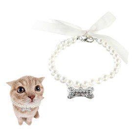 Pleenild Dog Pearl Collars Pet Pearl Necklace Fancy Pearls Crystal Dog Necklace Crystal Rhinestones Pearls Charms Dog Collar for Pets Decor