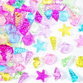 65pcs 4 Styles Acrylic Seashells Conch Gems, Sensory Bin Fillers