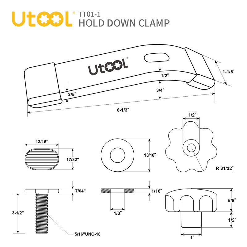 UTOOL 2 Pack T-Track Hold Down Clamps Kit with 3-1/2"