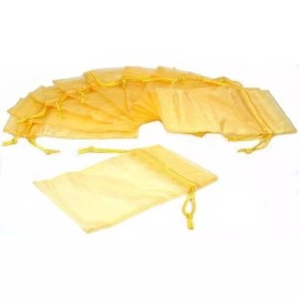 FindingKing 12 Yellow Organza Drawstring Pouches Jewelry Showcase Gift Bag 4" x 5"