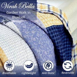 Virah Bella 3 Piece King Lodge Quilt Bedding Set - Rustic Country Reversible Comforter Set with Decorative Pillow Shams - Garden Walk in Bluebell