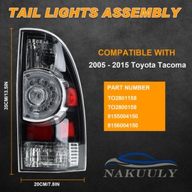 Nakuuly Tail Light Assembly Compatible With 2005-2015 Tacoma Pickup Driver and Passenger Side LED Taillights Brake Signal Assembly with Bulb and Harness (Black Housing Style)