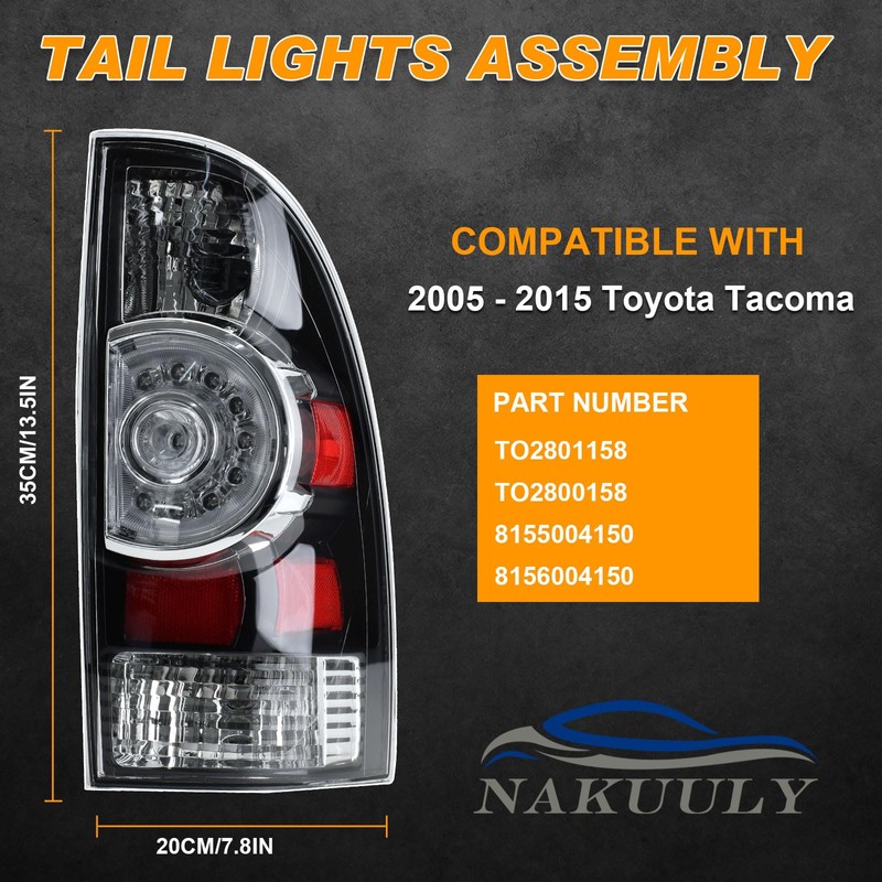 Nakuuly Tail Light Assembly Compatible With 2005-2015 Tacoma Pickup Driver