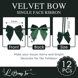 LiBongTa 12 PCS Green Bows 5" Velvet Ribbon Bow, Dark Green Gift Bow, Christmas Bow for Gift Wrapping, Christmas Bow and Ribbon Set, Bow Decorations for Party, Gift Bags, Invitation Cards