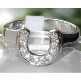 YourJewelleryBox HORSE SHOE SIMULATED DIAMOND RING MENS OR WOMENS STAINLESS STEEL TK10616 N