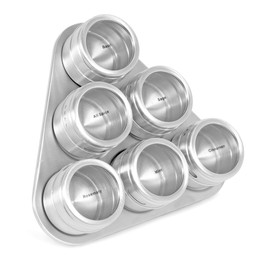 Internet's Best Triangle Magnetic Spice Rack - 6 Jars - Round Storage Spice Rack Set - Clear Sift and Pour Lid - Stainless Steel