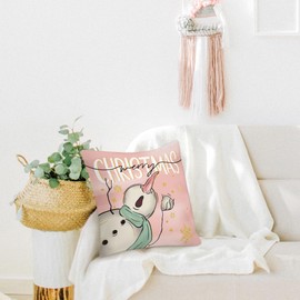 HONLUNG Pink Christmas Snowman Throw Pillow Covers 18x18,Winter Merry Christmas Decorative Pillows Cover,Winter Family Decoration for Home Bedroom Couch