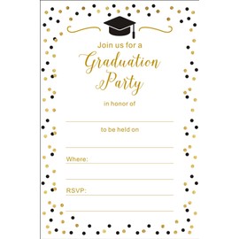 Shiningwise 25 Pack of Graduation Party Invitations with Envelopes for High School or College Celebration (Black)