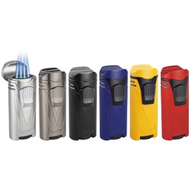 Vector KGM Vector Ironquad Wind Resistant Quad Flame Jet Torch Cigar Butane Lighter (Chrome Satin)