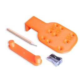 Decoralin Door Handle Jig Spindle Marking Template, 45mm, 57mm and 82mm Size Latch Full Kit Edge Centre Finder, Metal Sharpener and Pencil, Orange