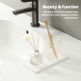 Razborci 2PCS Quick Stone Drying Tray Mat for Bathroom & Kitchen Counter, Instant Dry Water Absorbent Drink Bar Coasters, Vanity Sink Caddy Organizer,Dish Soap Dispenser Sponge Holder, White - 8"*4"