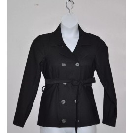 Joan Rivers Double Breasted Knit Jacket With Belt Size XL Black