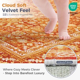 OPPODREAM Vintage Orange Round Rug 4ft, 4 ft Retro Washable Circle Rug Non Slip, Low-Pile Faux Wool Circular Carpet, Soft Distressed Floor Mat for Living Room, Bedroom, Office, Dorm, Dinning Room