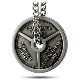 Shields of Strength Men's Antique Finish 3-Bar Weight Plate Necklace- Phil 4:13