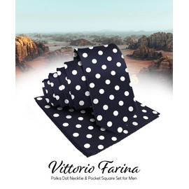 Vittorio Farina - Corbata de lunares y bolsillos cuadrados – Juego de corbatas para hombre – Accesorios de moda para hombre para cualquier ocasión, Navy & White (04), Talla única